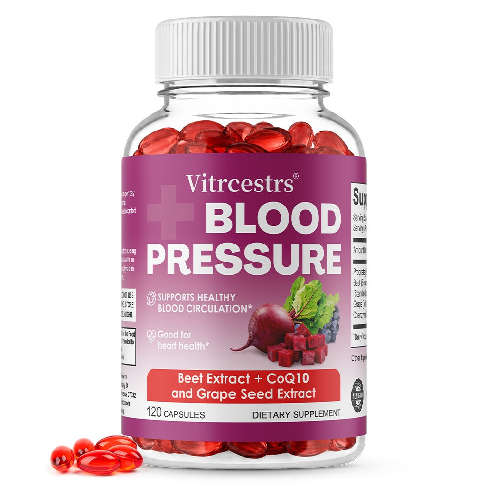 Vitrcestrs® Blood Pressure Support 120 Capsules | Beet Extract, CoQ10 & Grape Seed Extract