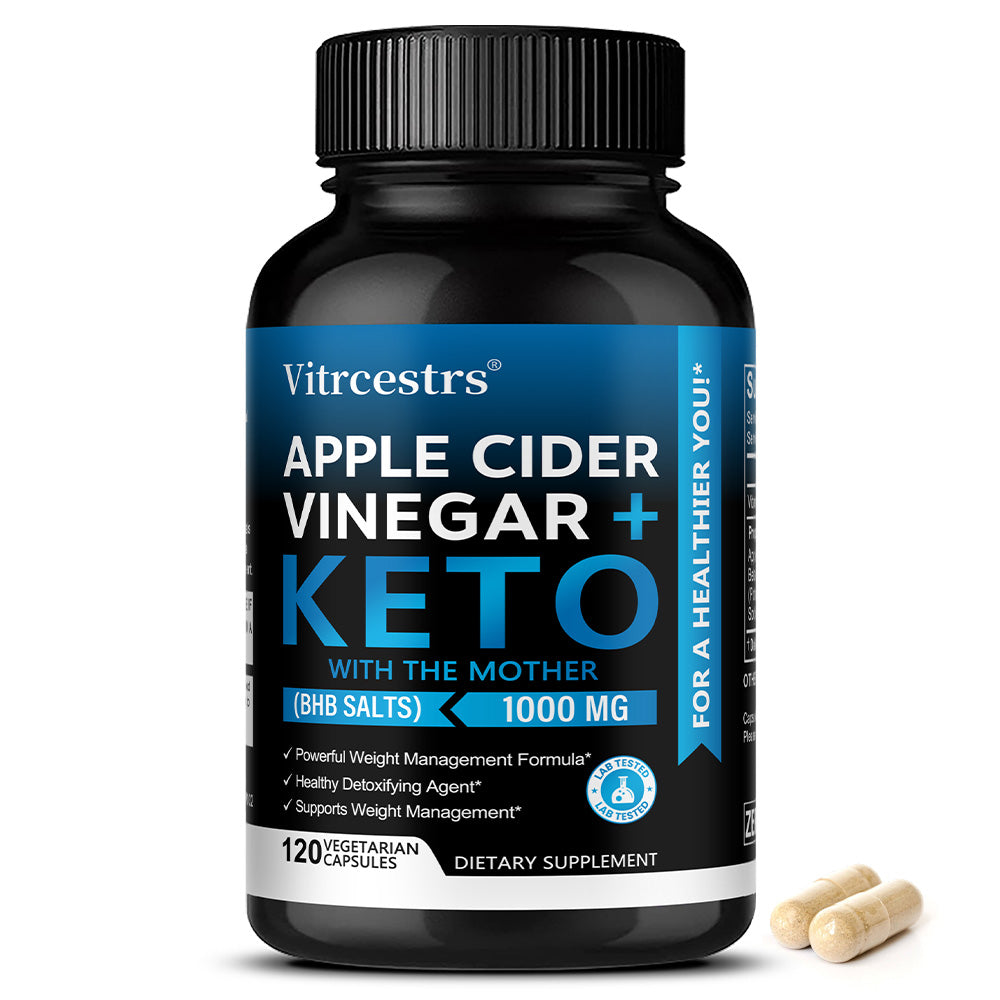 Vitrcestrs® Apple Cider Vinegar + Keto Capsules with BHB Salts (1000mg) – Weight Loss & Detox Support Supplement (120 Vegetarian Capsules)