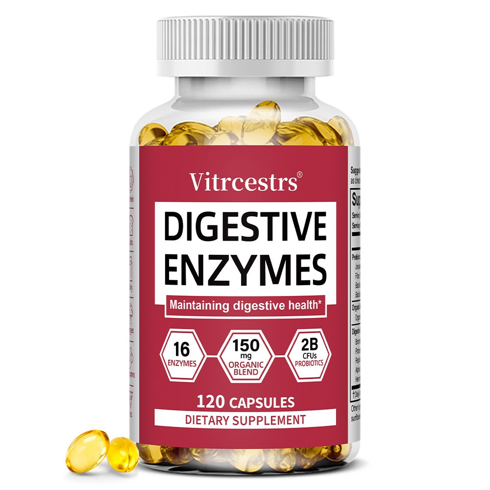 Vitrcestrs® Digestive Enzymes 120 Capsules | 16 Enzymes, 150mg Organic Blend & 2B Probiotics