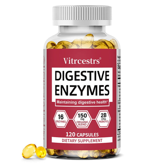 Vitrcestrs® Digestive Enzymes 120 Capsules | 16 Enzymes, 150mg Organic Blend & 2B Probiotics