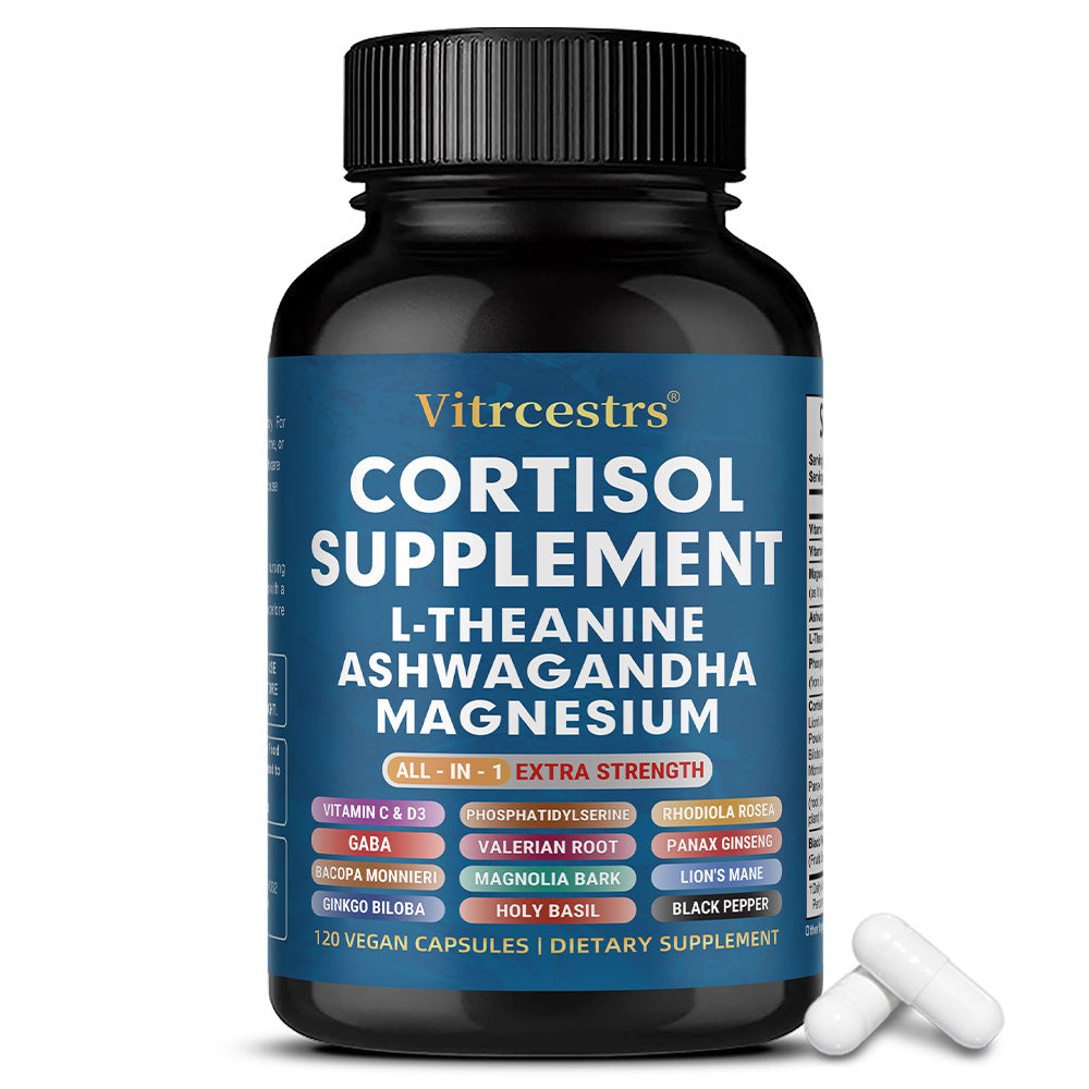 Vitrcestrs® Extra Strength Cortisol Health Supplement – Premium Herbal Complex with L-Theanine & Ashwagandha for Mood, Anxiety & Sleep Support