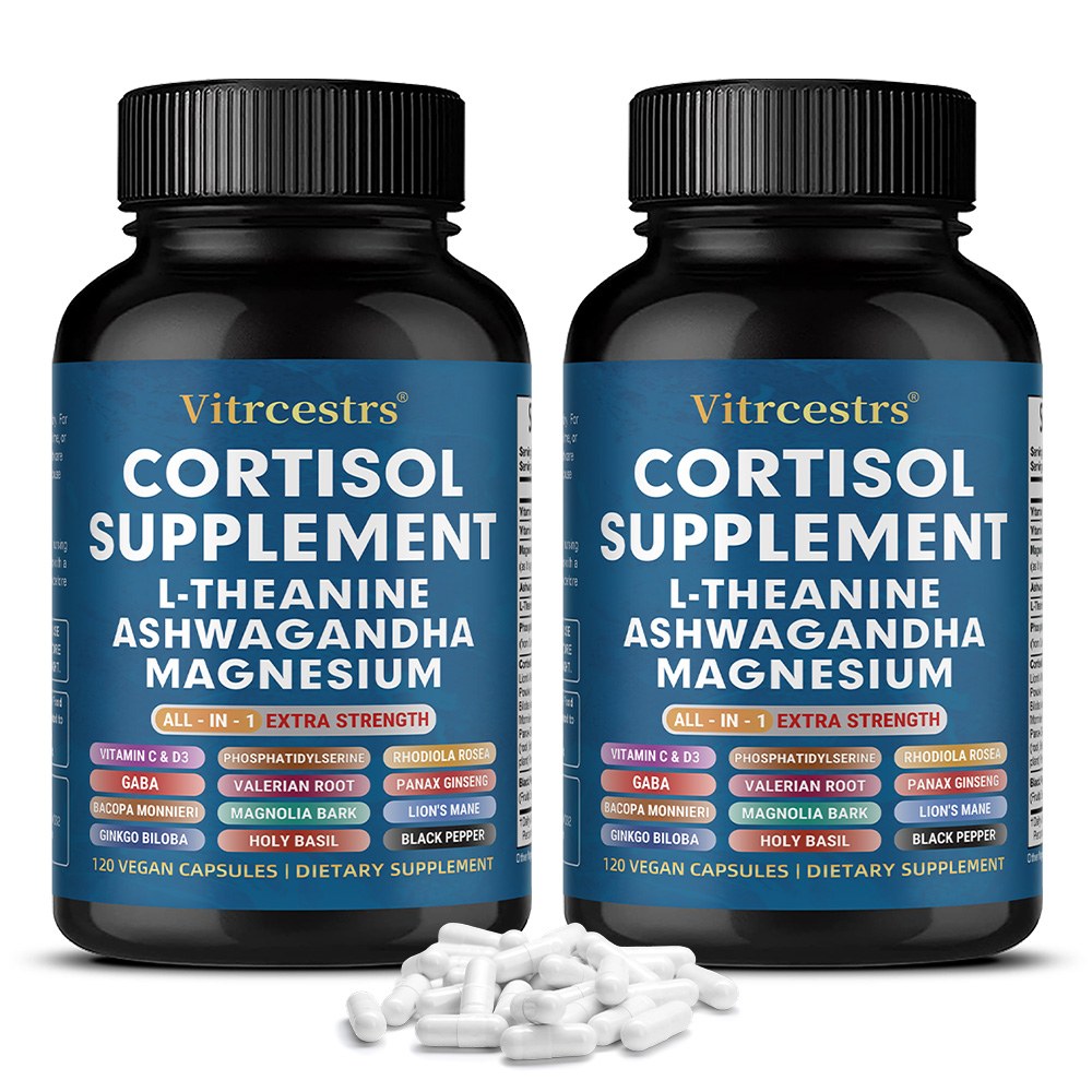 Vitrcestrs® Extra Strength Cortisol Health Supplement – Premium Herbal Complex with L-Theanine & Ashwagandha for Mood, Anxiety & Sleep Support