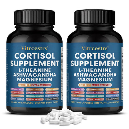 Vitrcestrs® Extra Strength Cortisol Health Supplement – Premium Herbal Complex with L-Theanine & Ashwagandha for Mood, Anxiety & Sleep Support