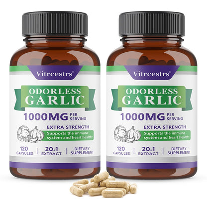 Vitrcestrs® Odorless Garlic 1000mg Extra Strength | 20:1 Extract Immune & Heart Support