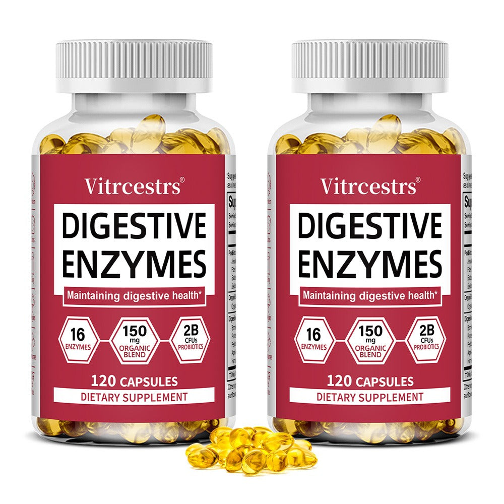 Vitrcestrs® Digestive Enzymes 120 Capsules | 16 Enzymes, 150mg Organic Blend & 2B Probiotics