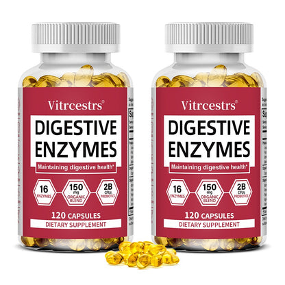 Vitrcestrs® Digestive Enzymes 120 Capsules | 16 Enzymes, 150mg Organic Blend & 2B Probiotics