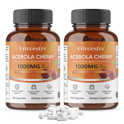 Vitrcestrs® Acerola Cherry Plus Citrus Bioflavonoids 1000mg | Immune, Skin & Brain Support