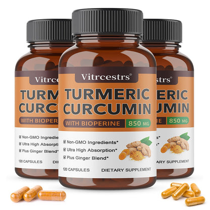 Vitrcestrs® Turmeric Curcumin 850mg with BioPerine & Ginger | Joint & Antioxidant Support