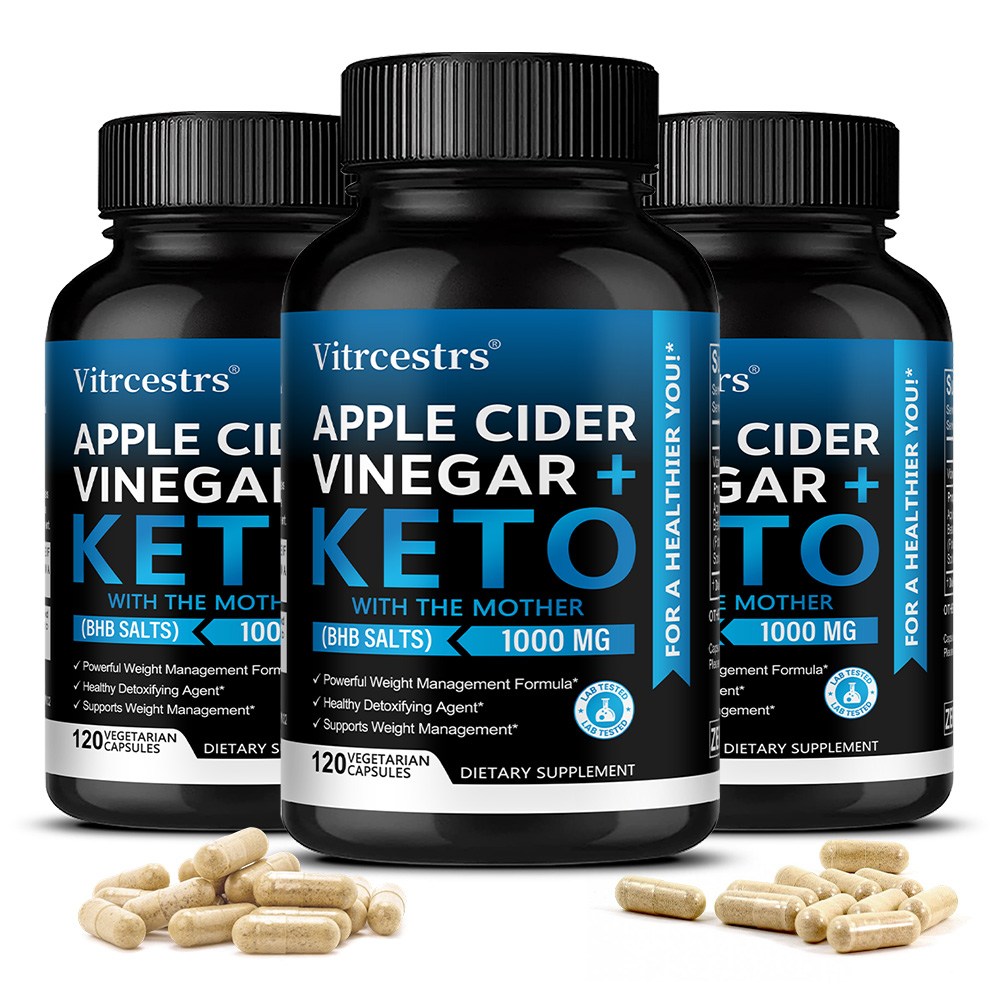 Vitrcestrs® Apple Cider Vinegar + Keto Capsules with BHB Salts (1000mg) – Weight Loss & Detox Support Supplement (120 Vegetarian Capsules)