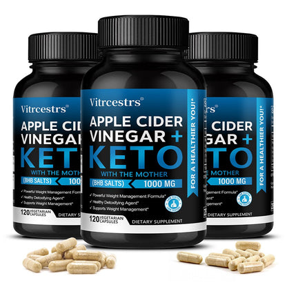 Vitrcestrs® Apple Cider Vinegar + Keto Capsules with BHB Salts (1000mg) – Weight Loss & Detox Support Supplement (120 Vegetarian Capsules)