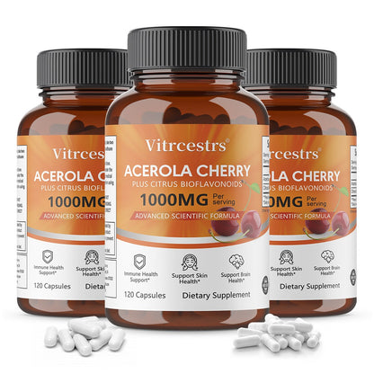 Vitrcestrs® Acerola Cherry Plus Citrus Bioflavonoids 1000mg | Immune, Skin & Brain Support