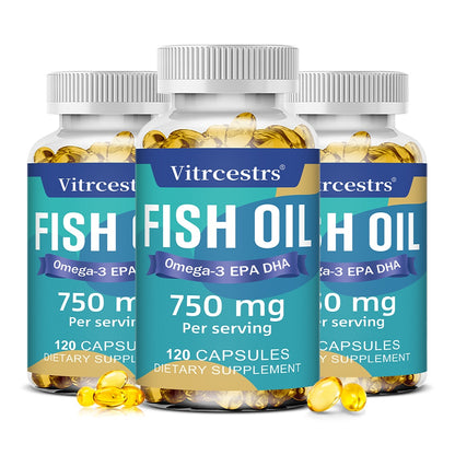 Vitrcestrs® Fish Oil 750mg Per Serving | Omega-3 EPA & DHA Heart & Brain Support