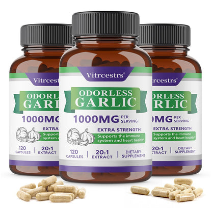 Vitrcestrs® Odorless Garlic 1000mg Extra Strength | 20:1 Extract Immune & Heart Support