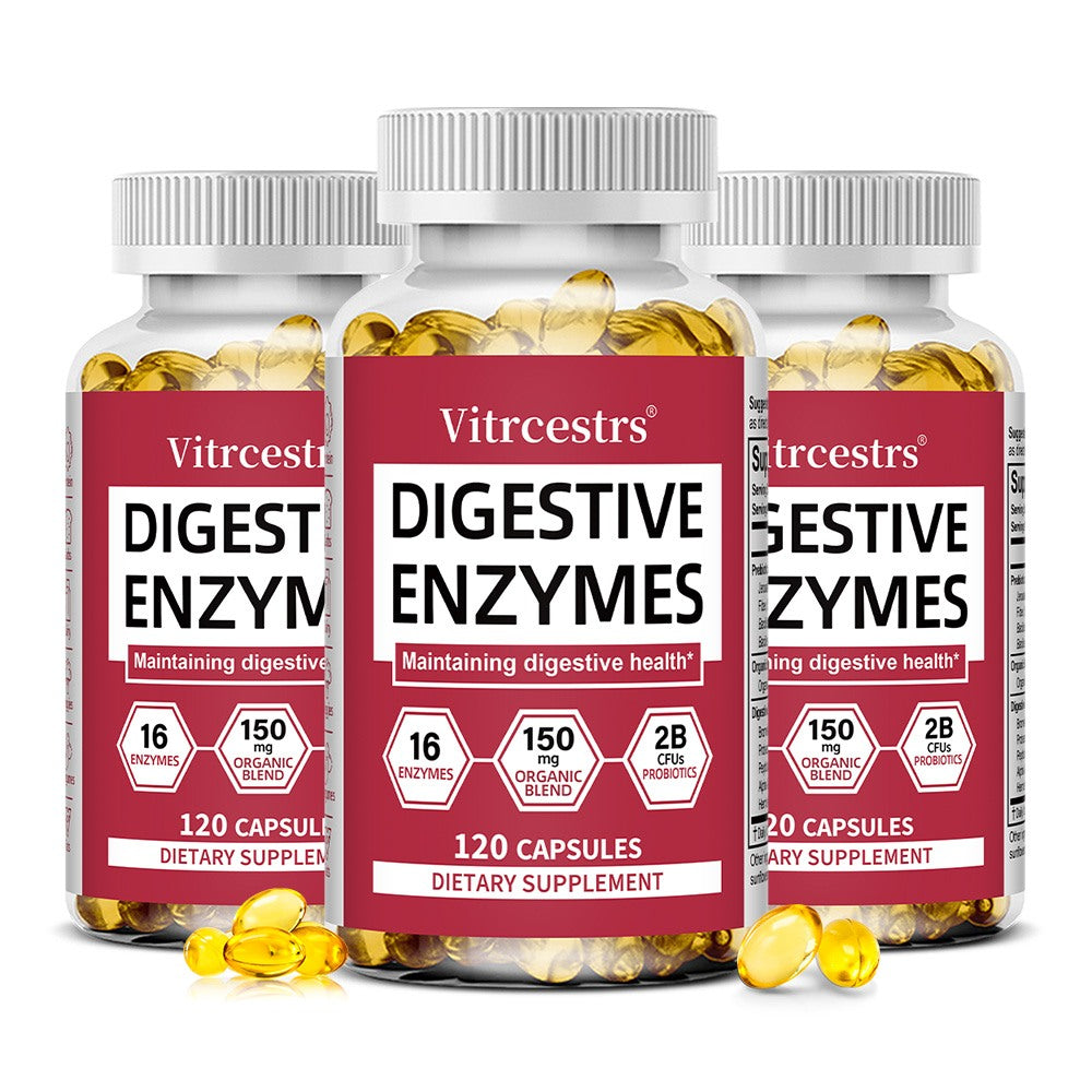 Vitrcestrs® Digestive Enzymes 120 Capsules | 16 Enzymes, 150mg Organic Blend & 2B Probiotics