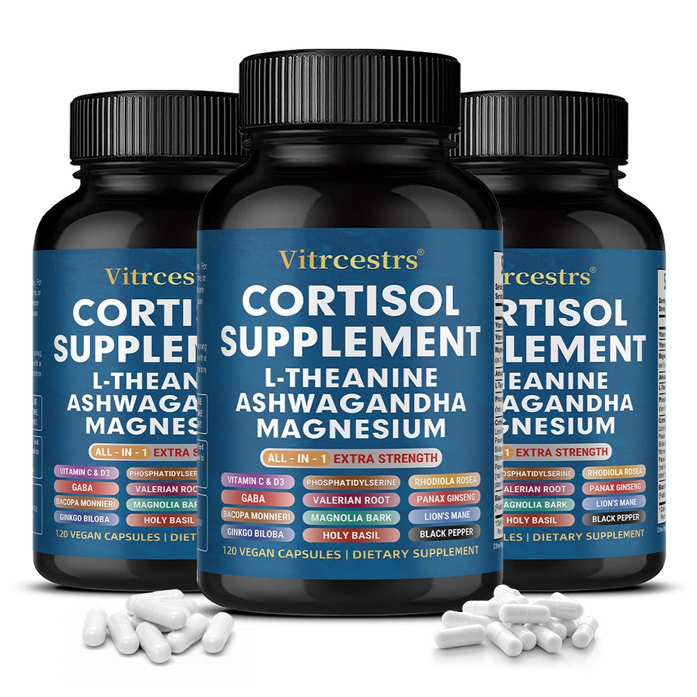 Vitrcestrs® Extra Strength Cortisol Health Supplement – Premium Herbal Complex with L-Theanine & Ashwagandha for Mood, Anxiety & Sleep Support