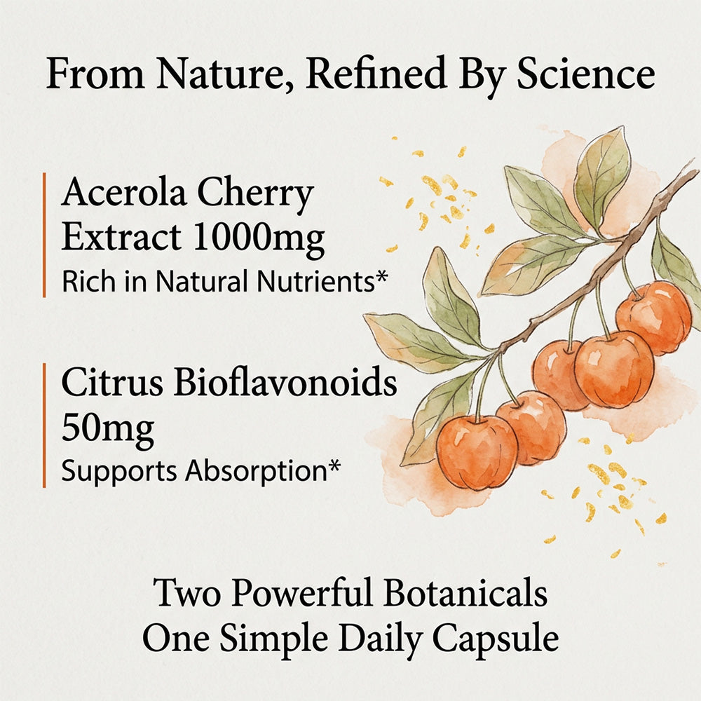 Vitrcestrs® Acerola Cherry Plus Citrus Bioflavonoids 1000mg | Immune, Skin & Brain Support