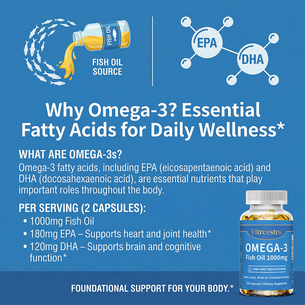 Vitrcestrs® Omega-3 Fish Oil 1000mg | Heart, Joint, Brain & Cholesterol Health