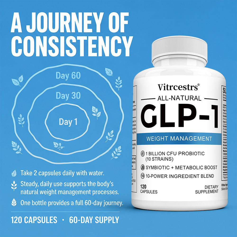 Vitrcestrs® All-Natural GLP-1 Weight Management | 1 Billion CFU Probiotic & 10-Power Ingredient Blend